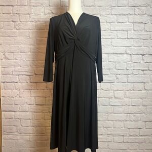 Anne Klein Women's Plus 1X Black Twist Front Midi Dress Long Sleeve